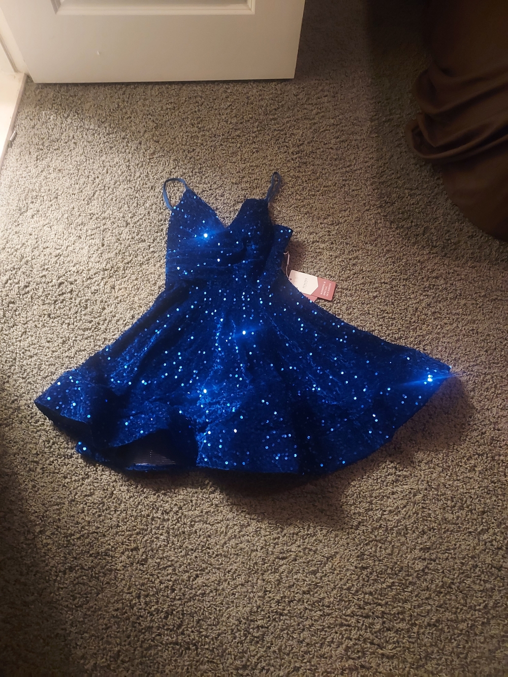 Sparkling Blue Sequin Mini Dress with Spaghetti Straps
